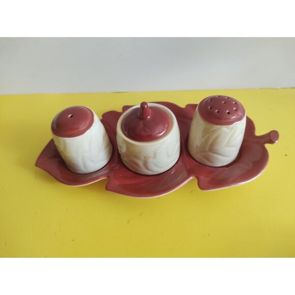 Vintage Carlton Ware England Cruet Set Leaf Twin Tone Design Beige & Brown - Picture 6 of 14